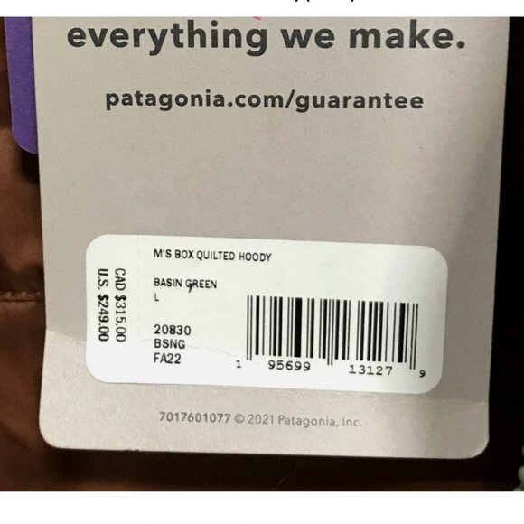 Patagonia Men's L Box Quilted Hoody Olive Drab OD Green Custom Logo Puffy Puffer - Picture 8 of 11